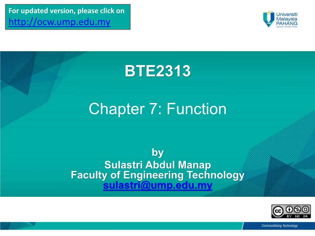 BTE2313 Chapter 7: Function