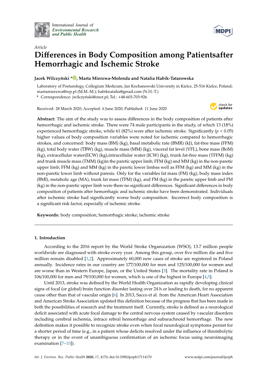 Differences in Body Composition Among Patientsafter Hemorrhagic