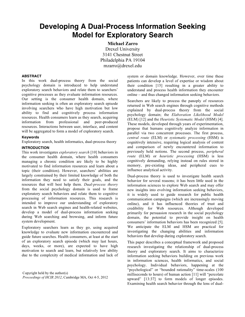 Developing a Dual-Process Information Seeking Model For