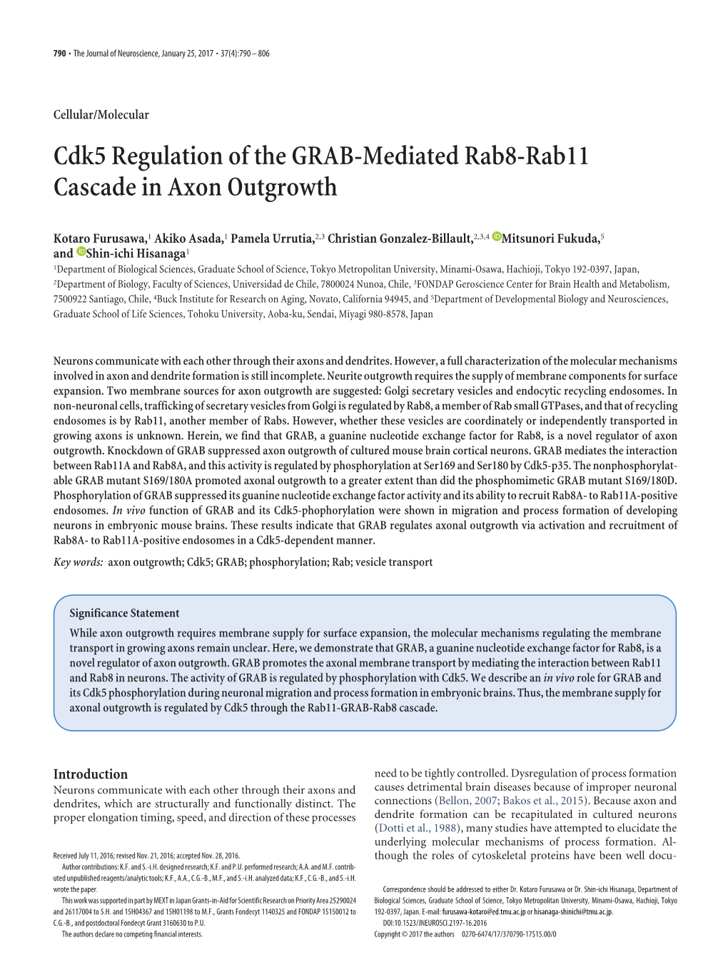 Cdk5 Regulation of the GRAB-Mediated Rab8-Rab11 Cascade in Axon Outgrowth