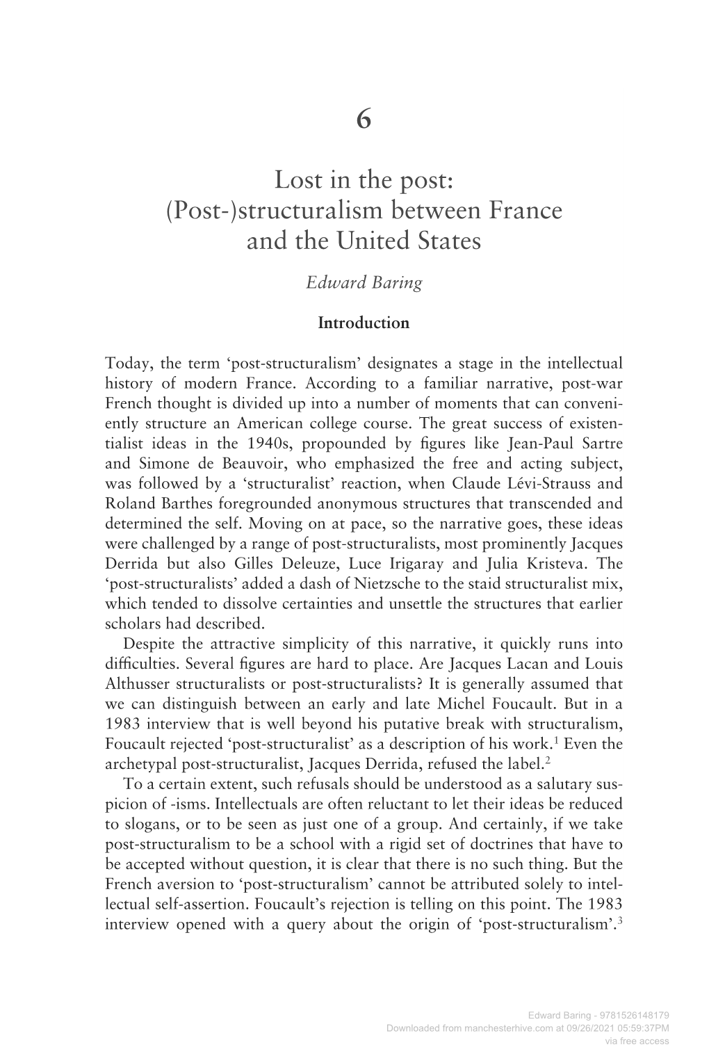 Lost in the Post: (Post-)Structuralism Between France and the United States