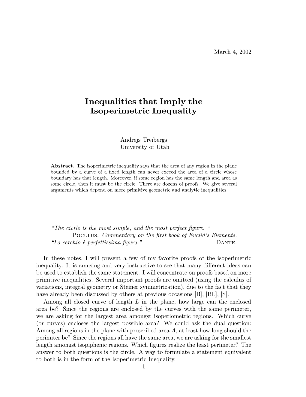 Inequalities That Imply the Isoperimetric Inequality