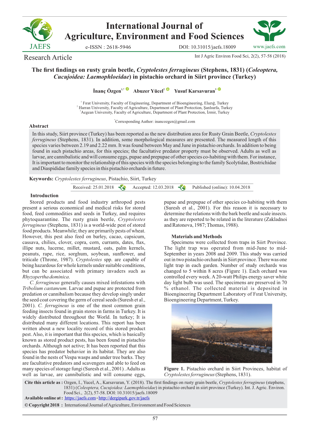 Internat Onal Journal of Agr Culture, Env Ronment and Food Sc Ences