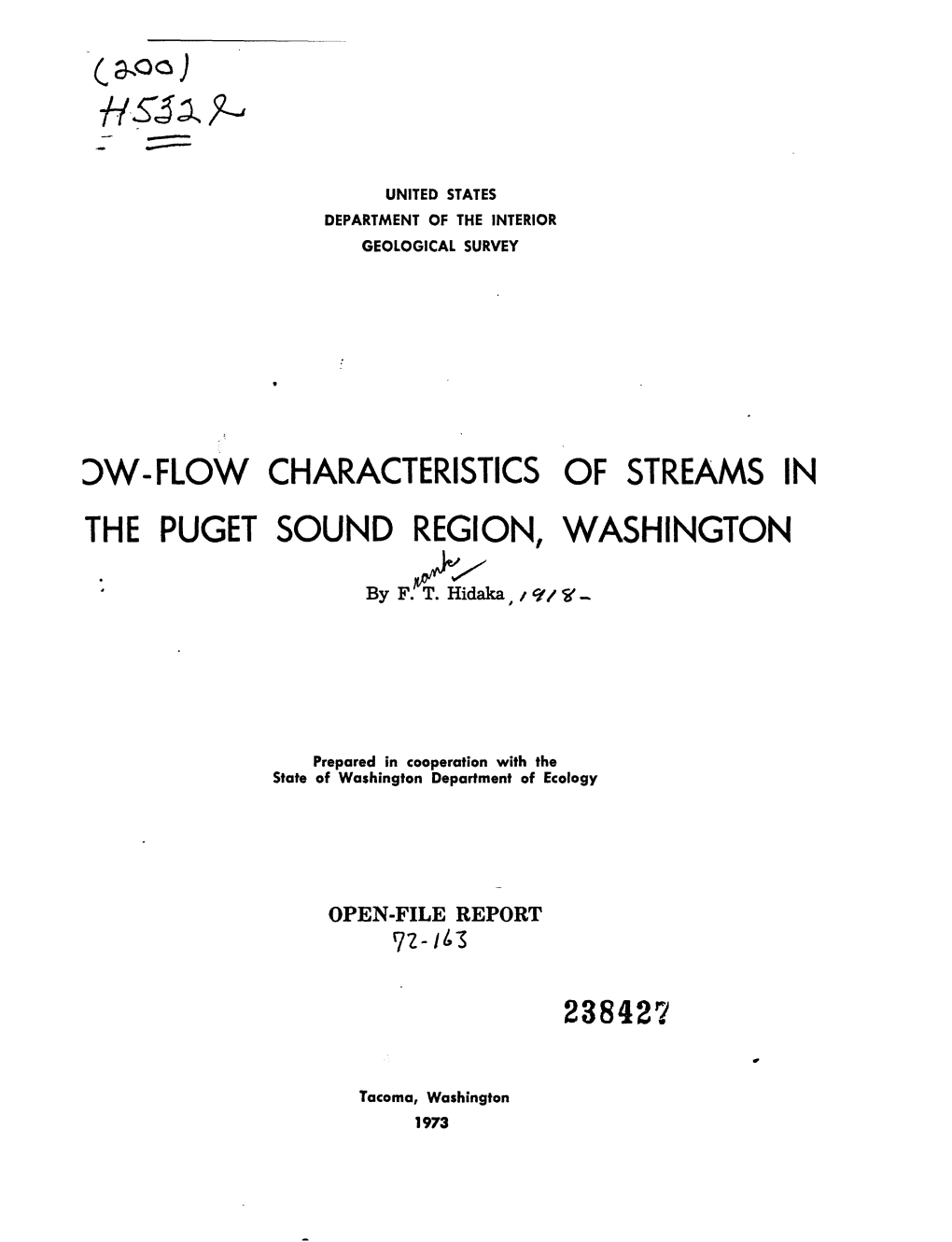 Low-Flow Characteristics of Streams in the Puget Sound Region, Washington