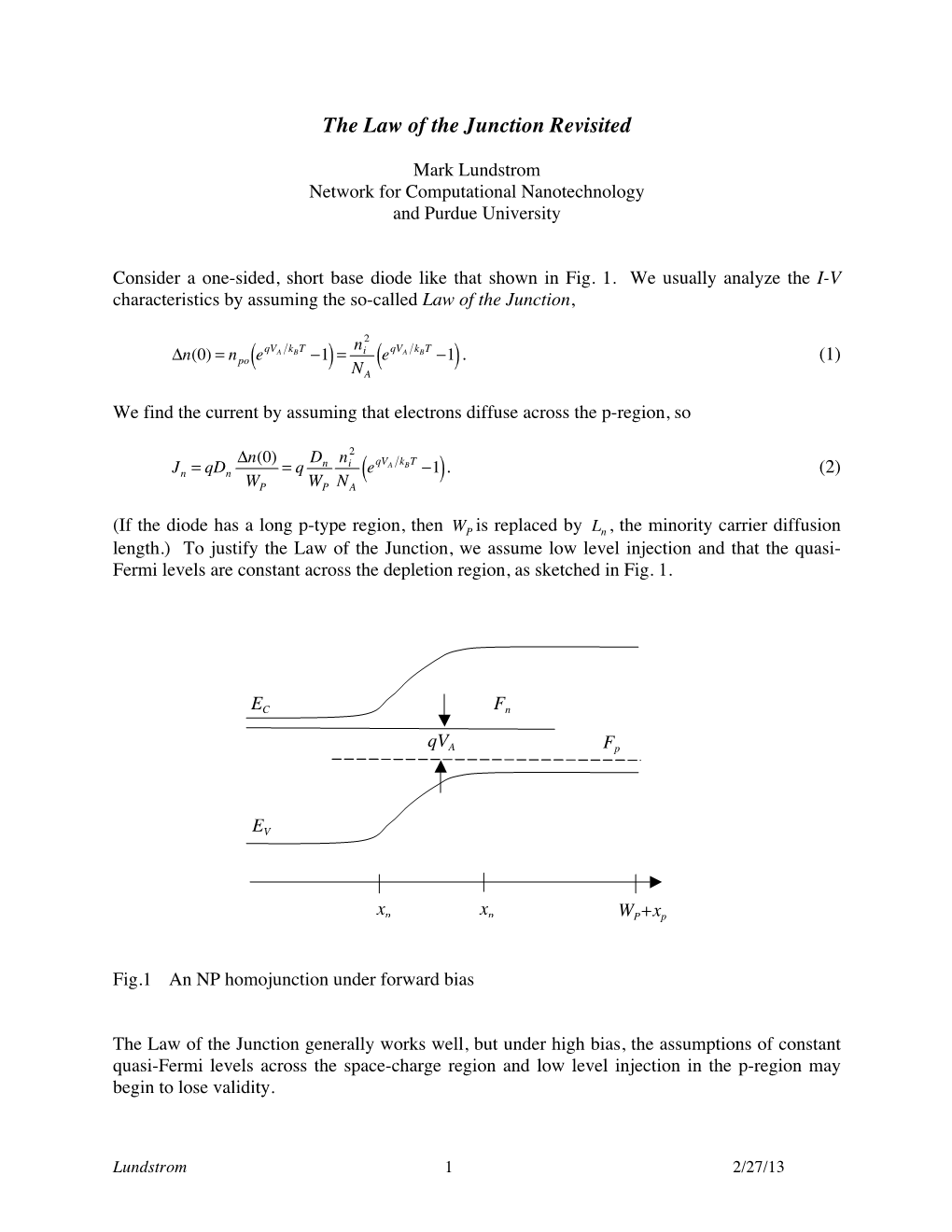 Law of the Junction Revisited (Lundstrom)