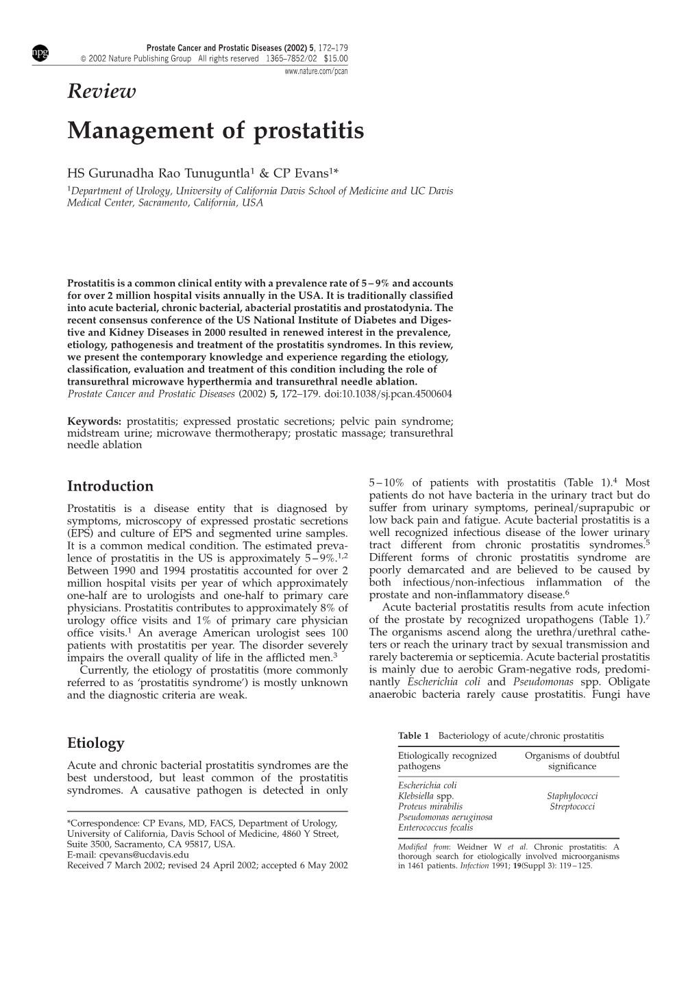 Management of Prostatitis