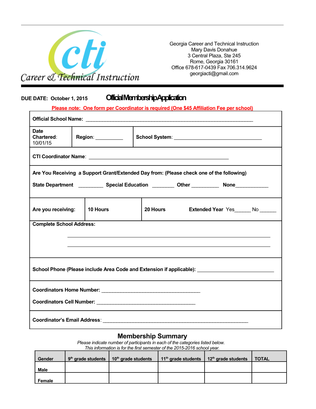 DUE DATE: October 1, 2015 Official Membership Application