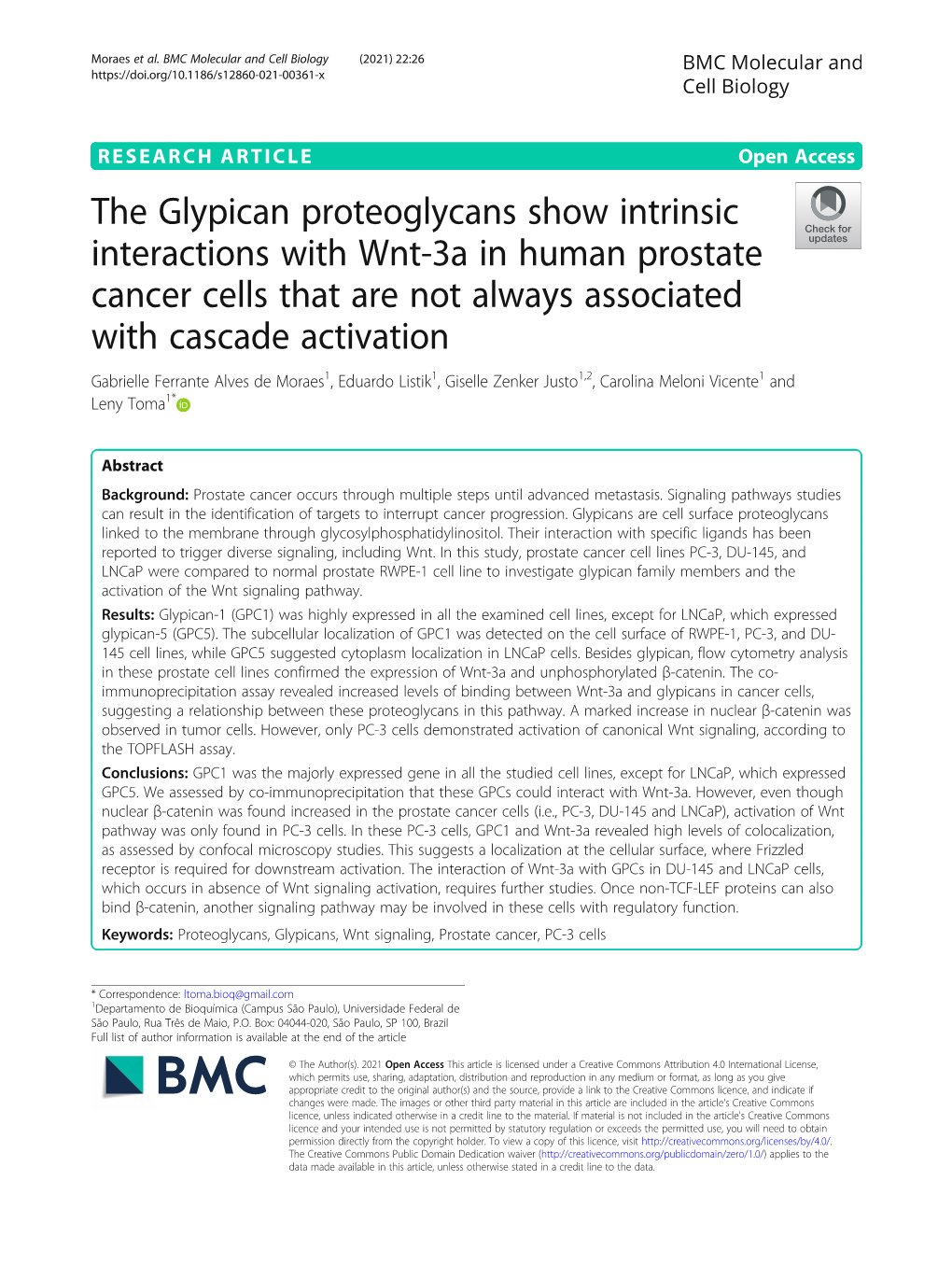 The Glypican Proteoglycans Show Intrinsic Interactions with Wnt-3A In