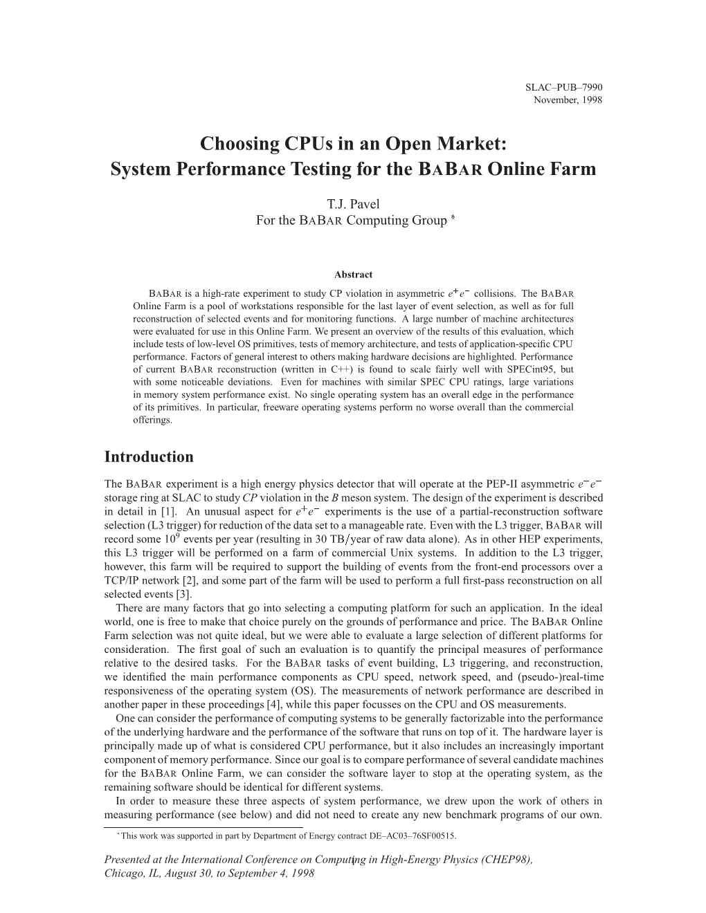 Choosing Cpus in an Open Market: System Performance Testing for the BABAR Online Farm