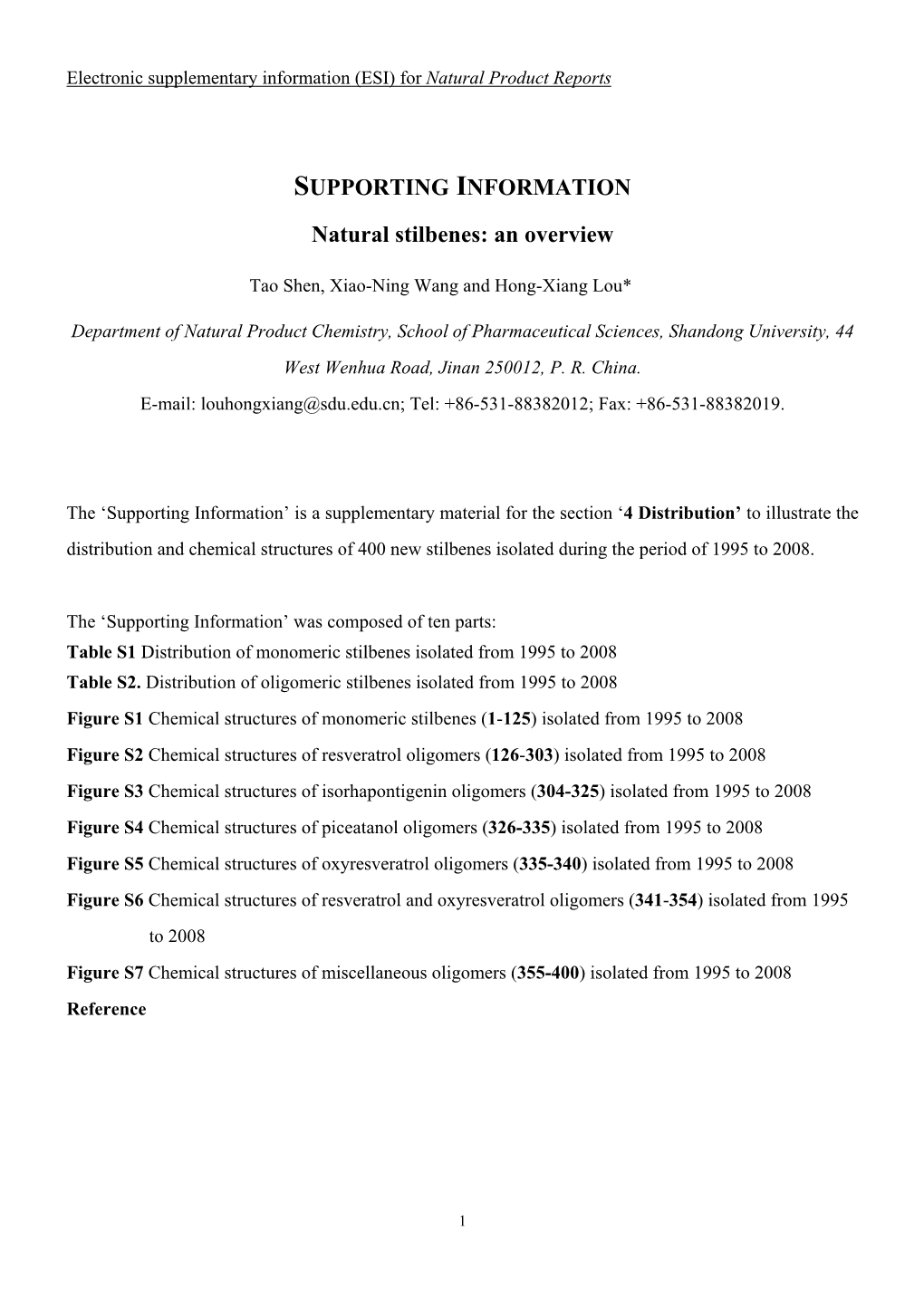 SUPPORTING INFORMATION Natural Stilbenes: an Overview