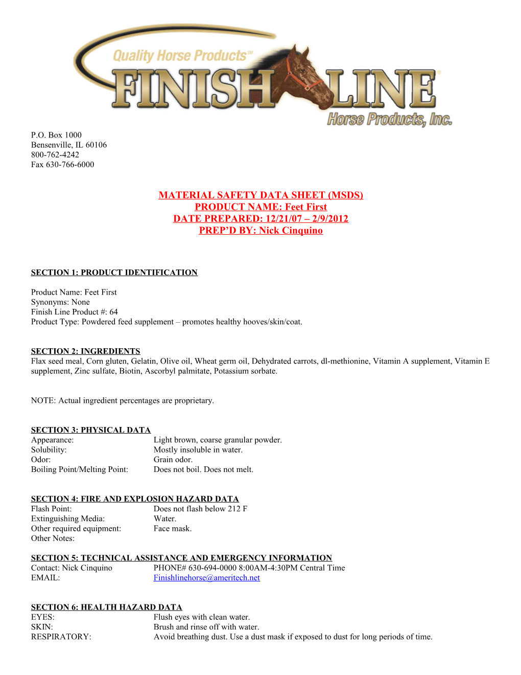 Material Safety Data Sheet (Msds)