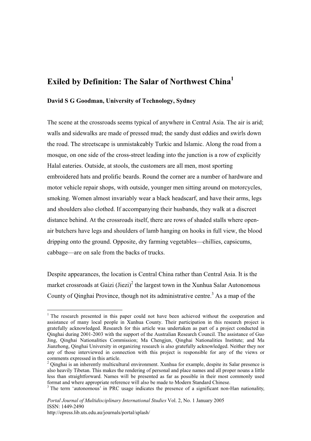 Exiled by Definition: the Salar of Northwest China1