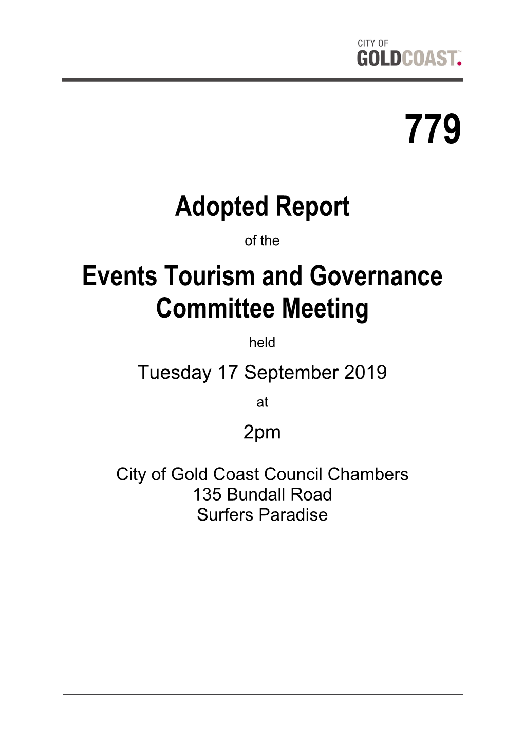 779 Events, Tourism and Governance Committee Meeting 17 September