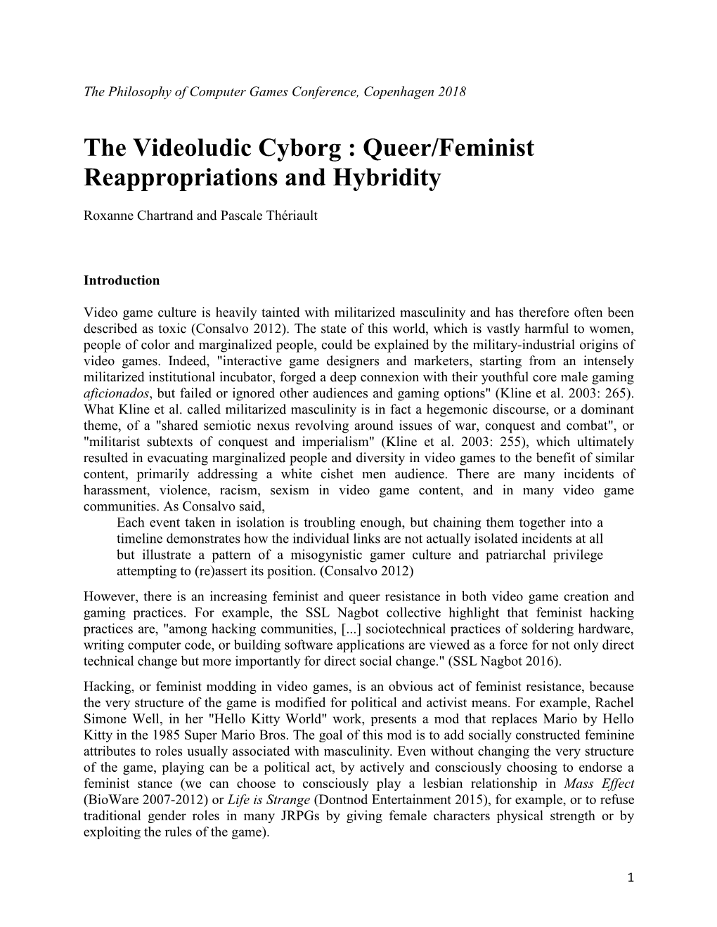 The Videoludic Cyborg : Queer/Feminist Reappropriations and Hybridity