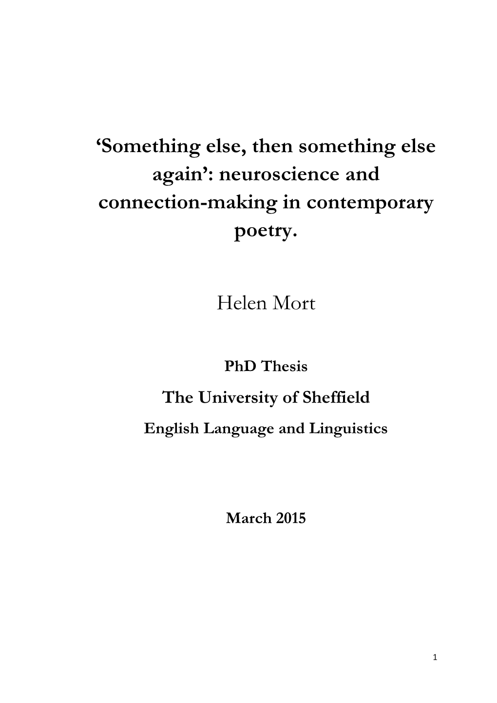 Neuroscience and Connection-Making in Contemporary Poetry. Helen Mort