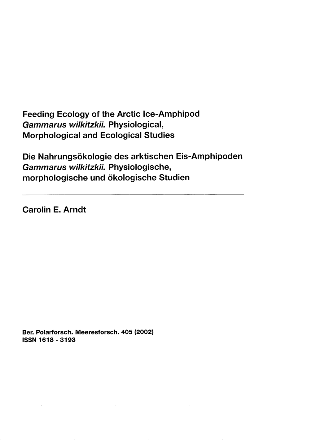 Feeding Ecology of the Arctic Ice-Amphipod Gammarus Wilkitzkii