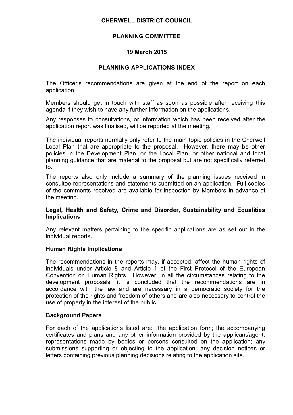 Planning Applications Index