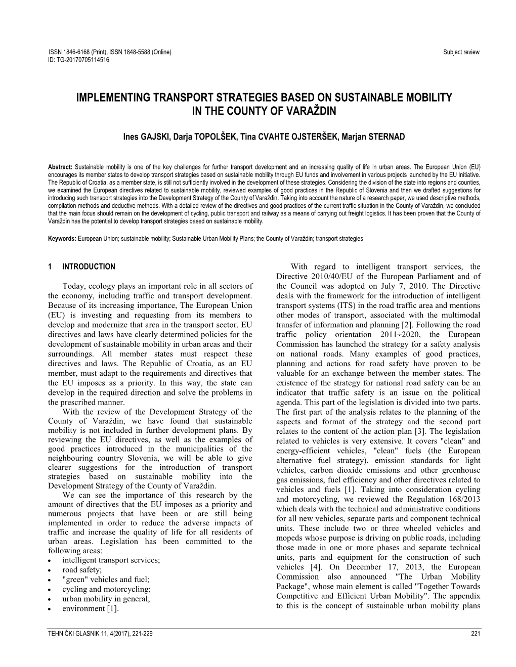 Implementing Transport Strategies Based on Sustainable Mobility in the County of Varaždin