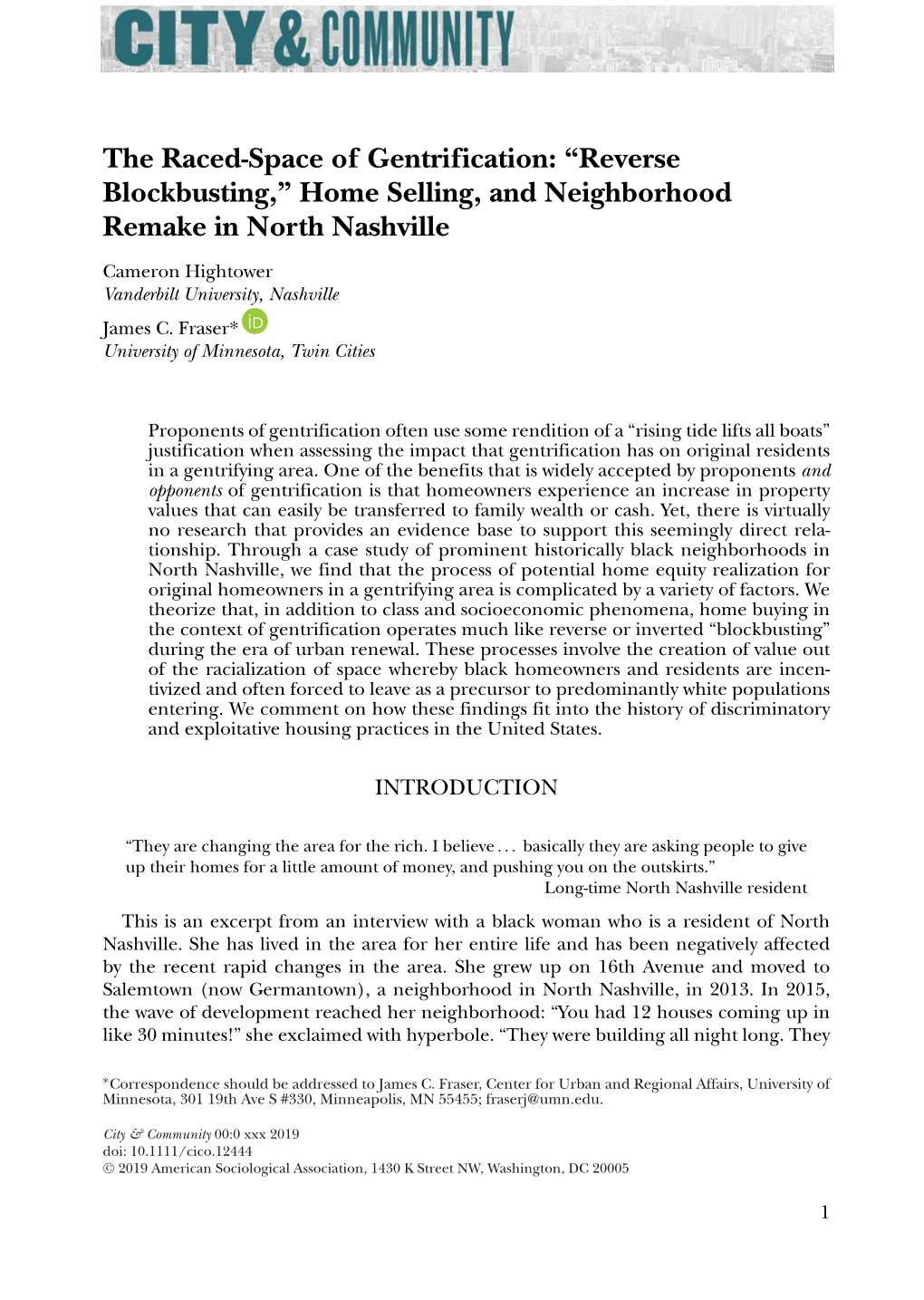 Space of Gentrification: “Reverse Blockbusting,” Home Selling, and Neighborhood Remake in North Nashville