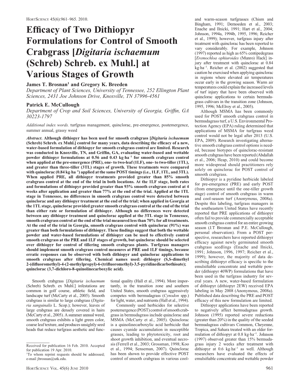 Efficacy of Two Dithiopyr Formulations