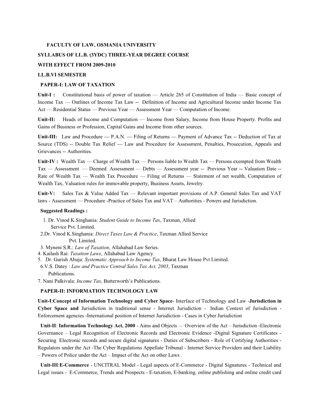 Syllabus of Ll.B. (3Ydc) Three-Year Degree Course