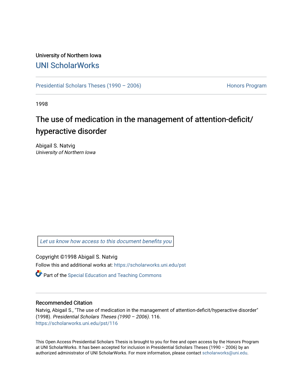 The Use of Medication in the Management of Attention-Deficit/ Hyperactive Disorder