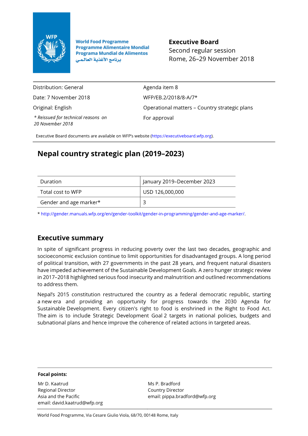 Nepal Country Strategic Plan (2019–2023)