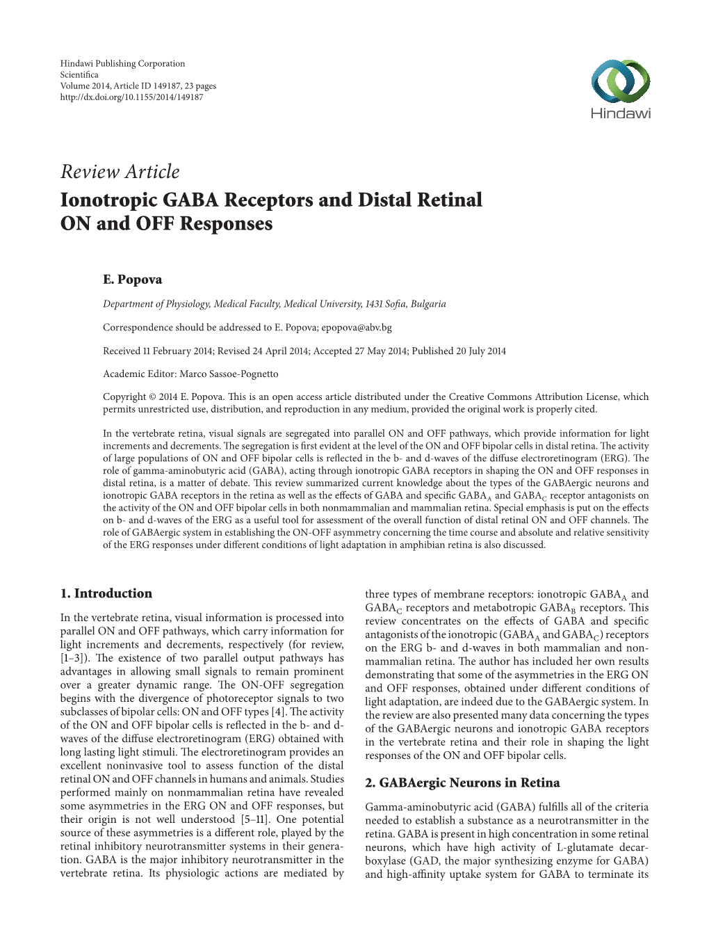 Ionotropic GABA Receptors and Distal Retinal on and OFF Responses