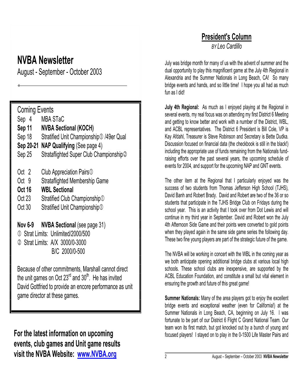NVBA Newsletter