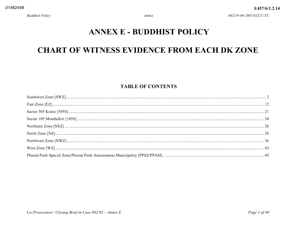 Buddhist Policy Chart of Witness Evidence from Each