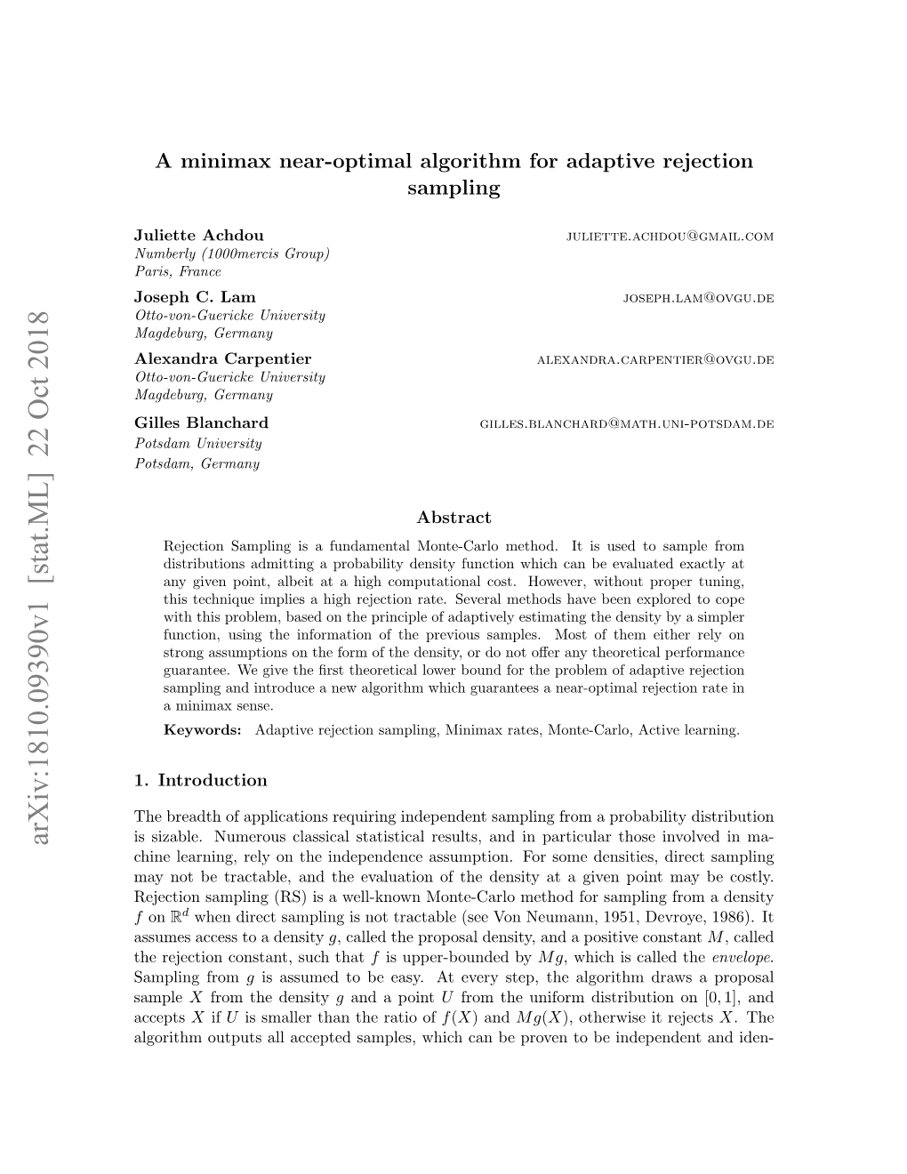 A Minimax Near-Optimal Algorithm for Adaptive Rejection Sampling