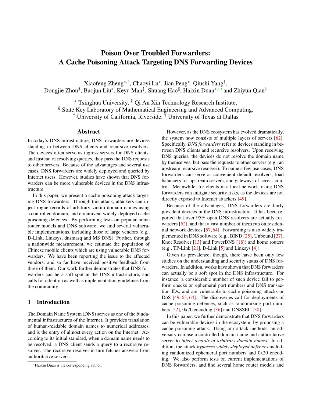 A Cache Poisoning Attack Targeting DNS Forwarding Devices