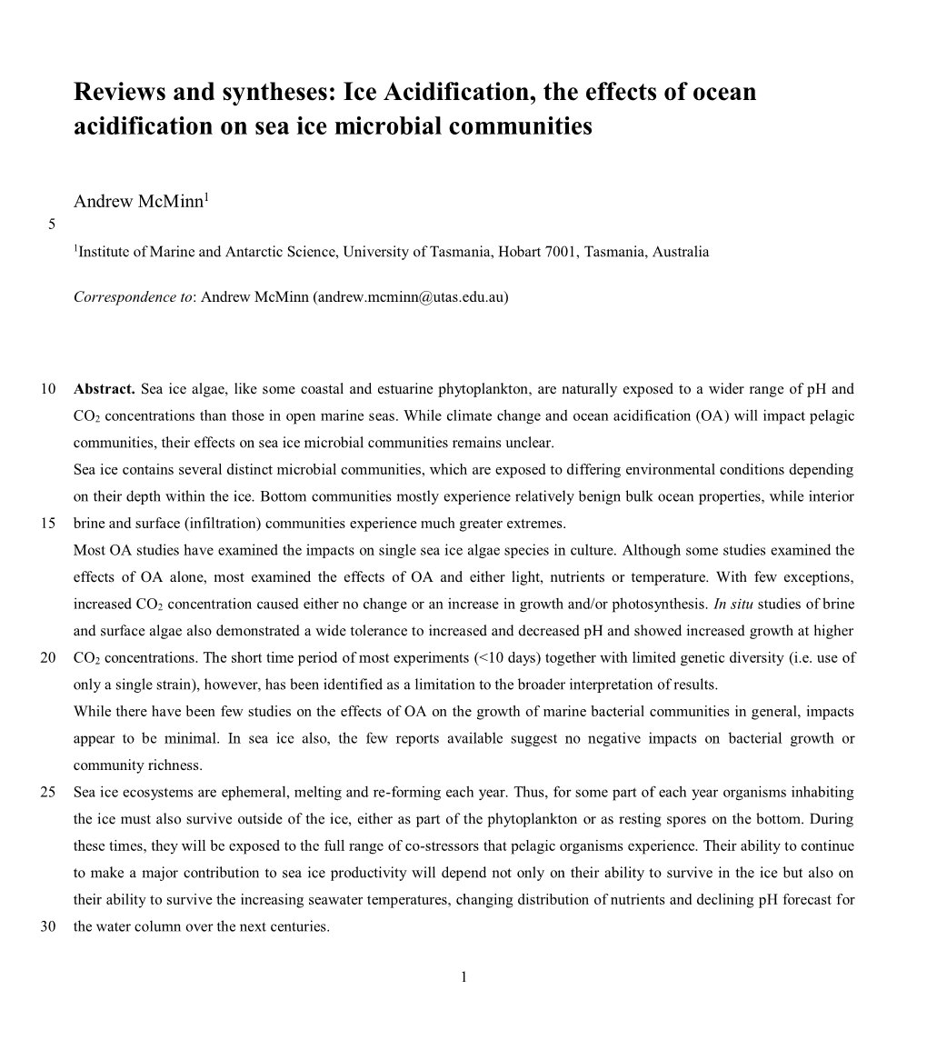 Reviews and Syntheses: Ice Acidification, the Effects of Ocean Acidification on Sea Ice Microbial Communities