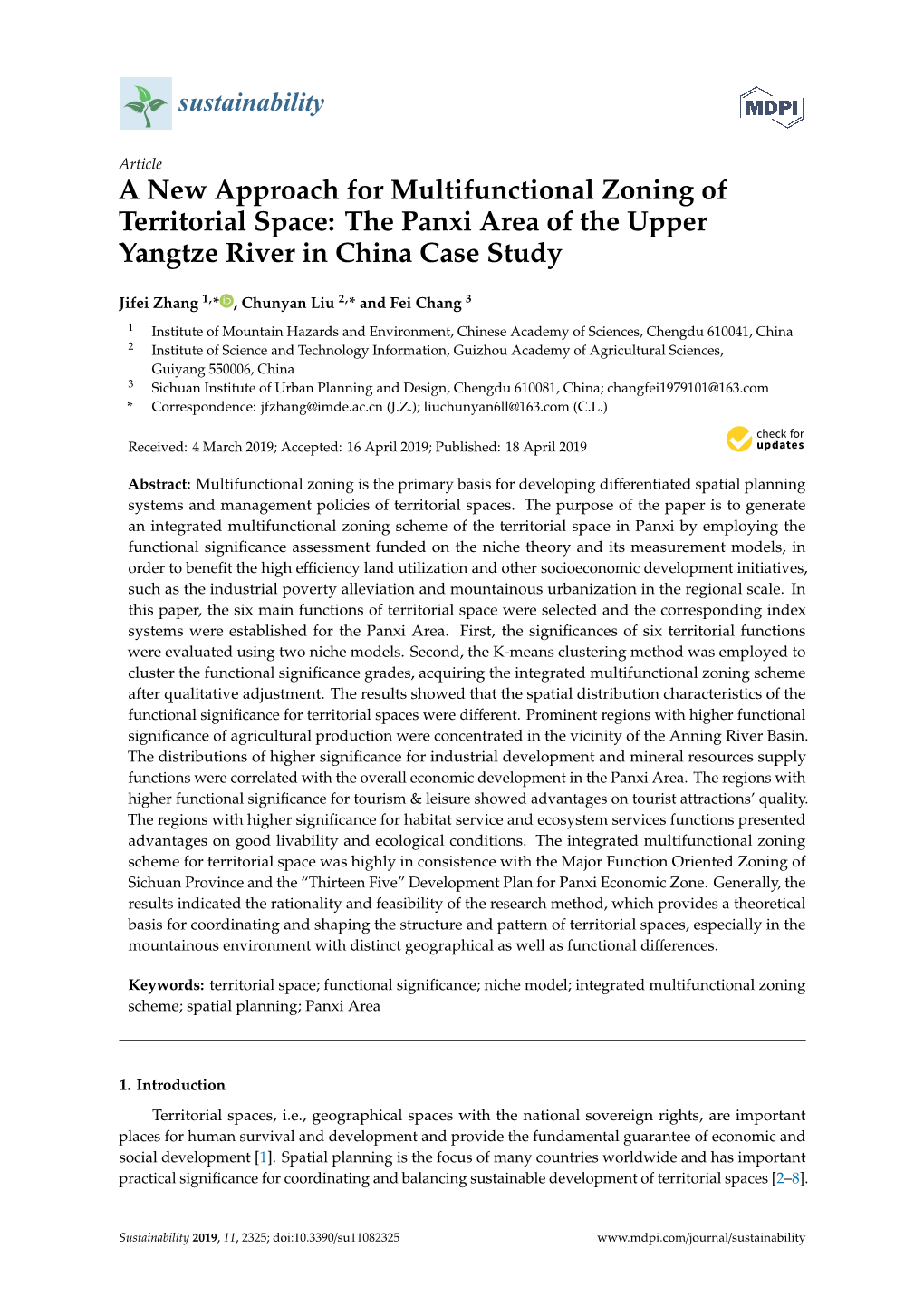 A New Approach for Multifunctional Zoning of Territorial Space: the Panxi Area of the Upper Yangtze River in China Case Study