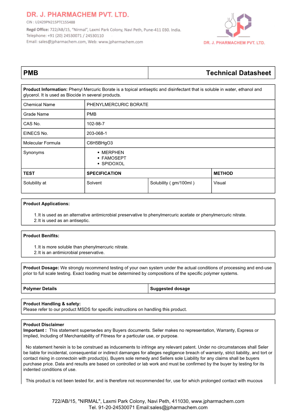 PMB Technical Datasheet