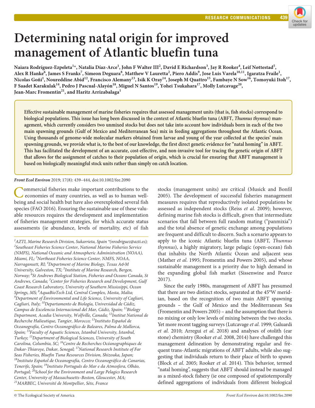 Determining Natal Origin for Improved Management of Atlantic Bluefin Tuna