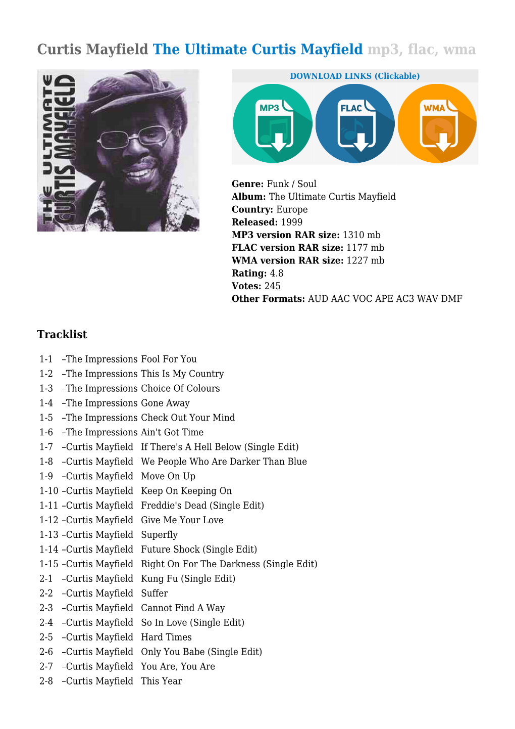 The Ultimate Curtis Mayfield Mp3, Flac, Wma