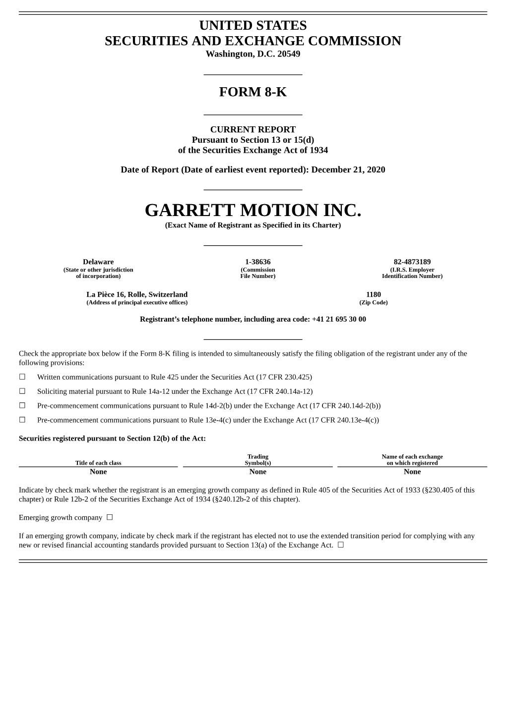 GARRETT MOTION INC. (Exact Name of Registrant As Specified in Its Charter)