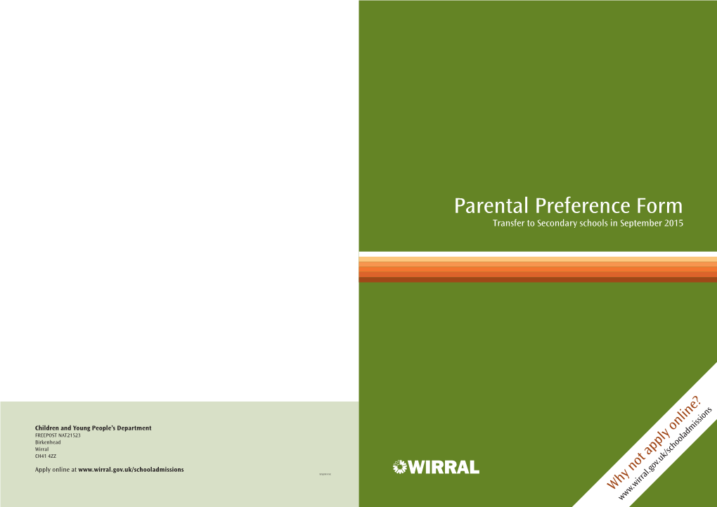 Parental Preference Form Transfer to Secondary Schools in September 2015