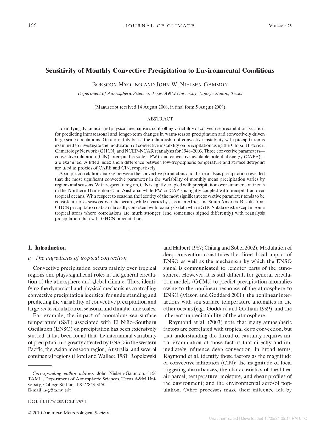 Sensitivity of Monthly Convective Precipitation to Environmental Conditions