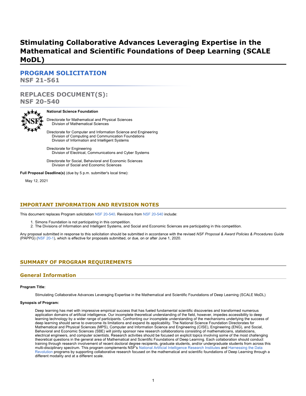 Stimulating Collaborative Advances Leveraging Expertise in the Mathematical and Scientific Foundations of Deep Learning (SCALE Modl)