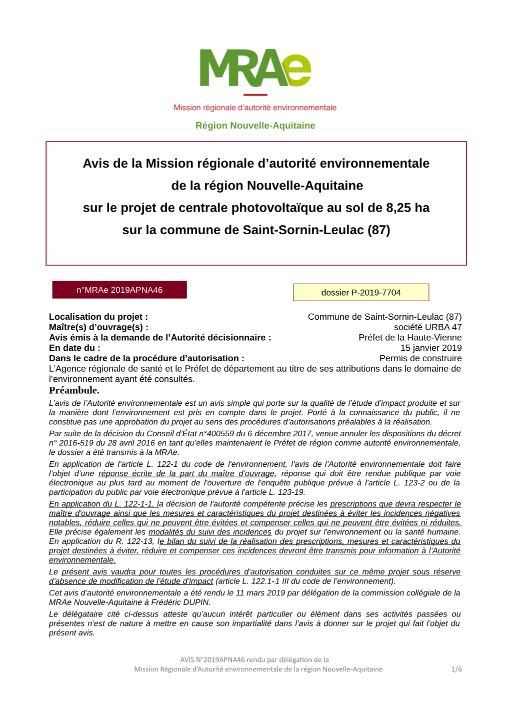 Avis De La Mission Régionale D'autorité Environnementale De La Région