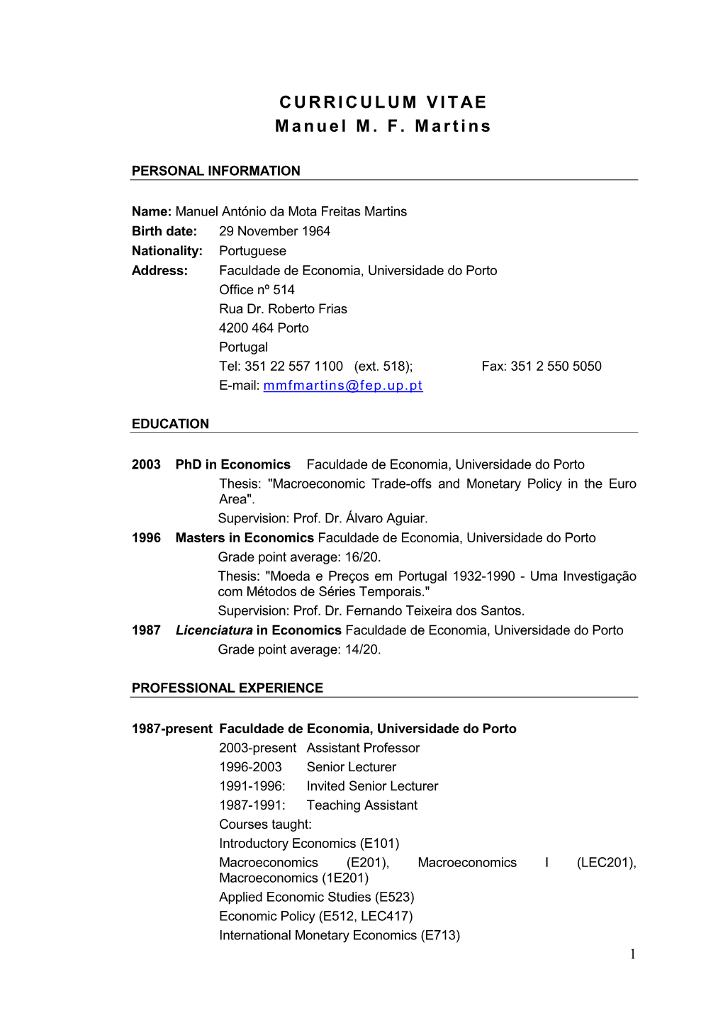 CURRICULUM VITAE Manuel M. F. Martins