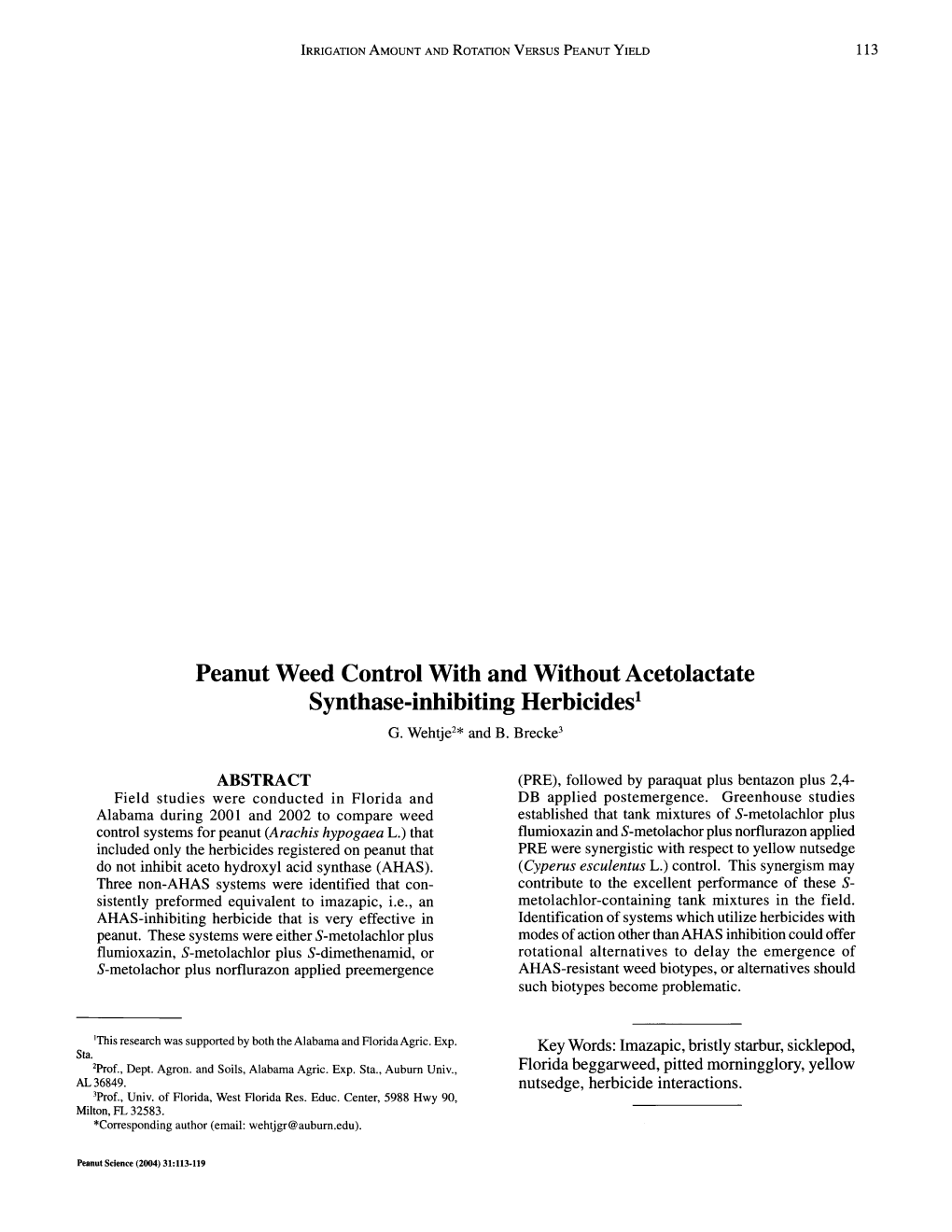Peanut Weed Control with and Without Acetolactate Synthase-Inhibiting Herbicides' G