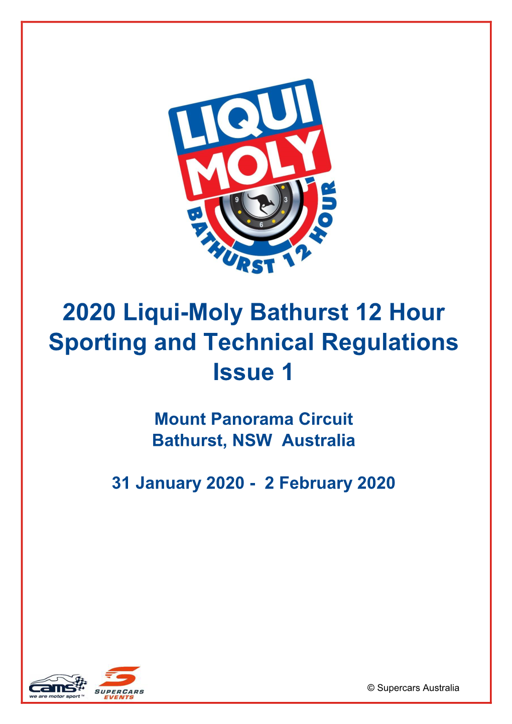 2020 Liqui-Moly Bathurst 12 Hour Sporting and Technical Regulations Issue 1