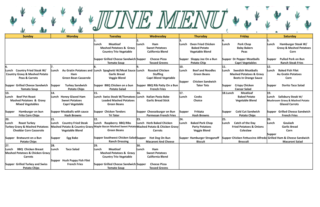 6- June 2021 Menu