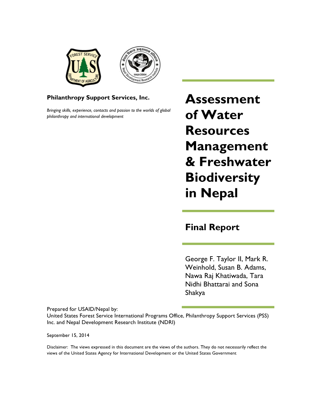 Assessment of Water Resources Management & Freshwater