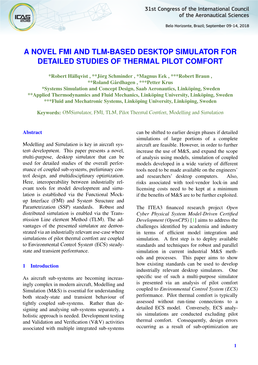 A Novel Fmi and Tlm-Based Desktop Simulator for Detailed Studies of Thermal Pilot Comfort