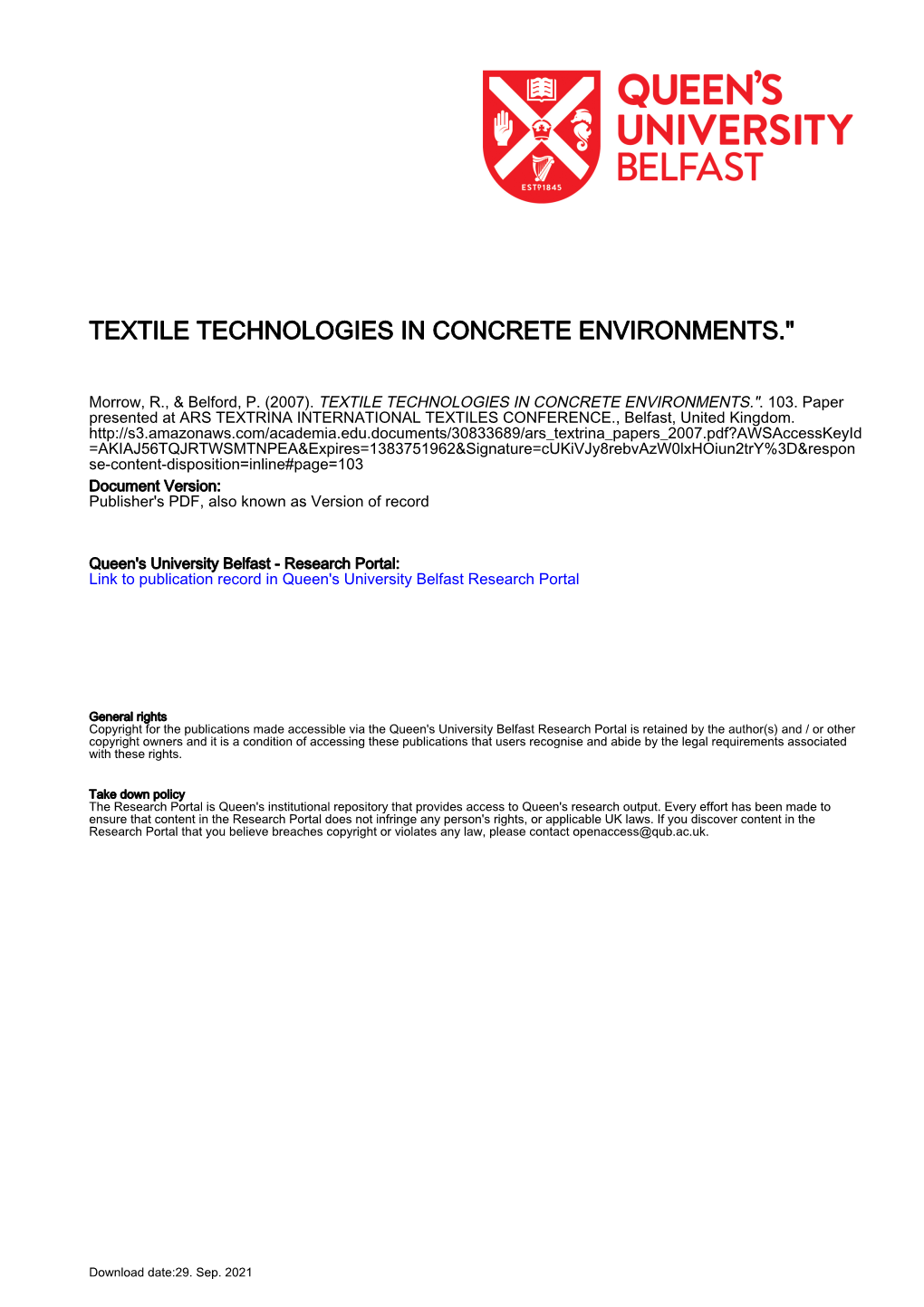 Textile Technologies in Concrete Environments.