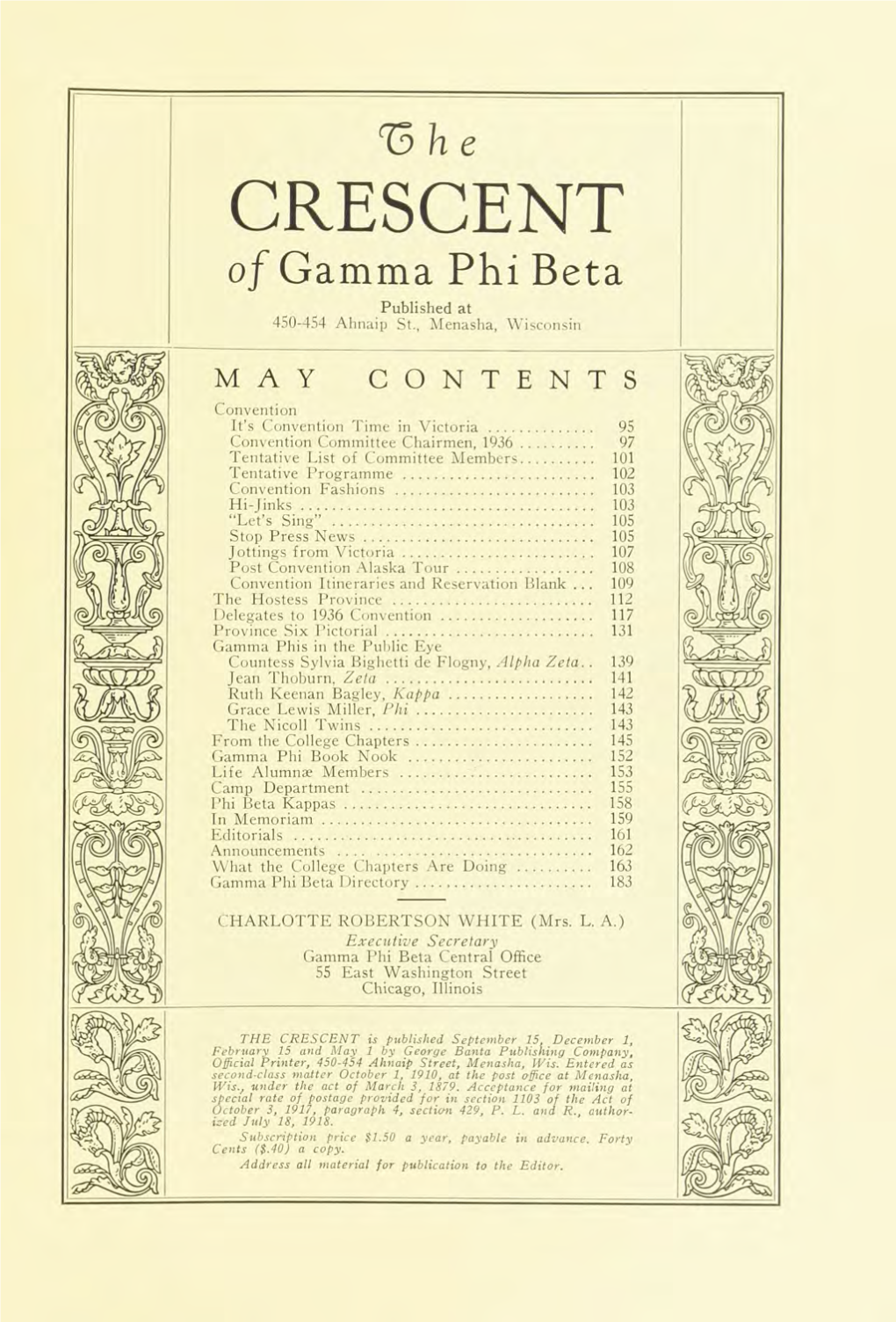 CRESCENT of Gamma Phi Beta Published at 450-454 Ahnaip St., Menasha, Wisconsin